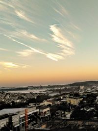 High angle view of townscape against sky during sunset