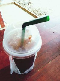 High angle view of coffee on table