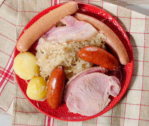 High angle view of food in plate
