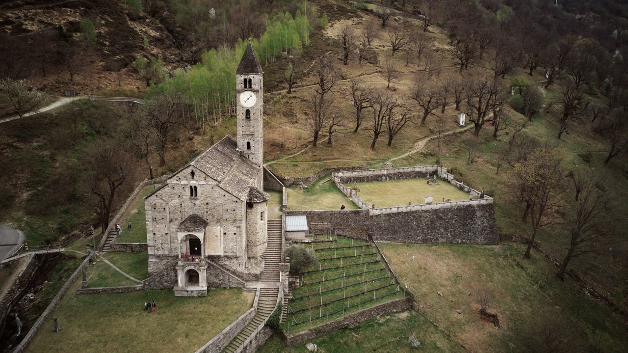 High angle view of old church