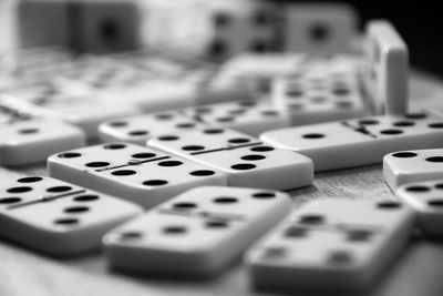 Close-up of piano keys on table