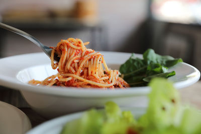 Close-up of pasta in plate