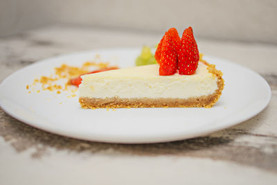 Close-up of cake in plate on table