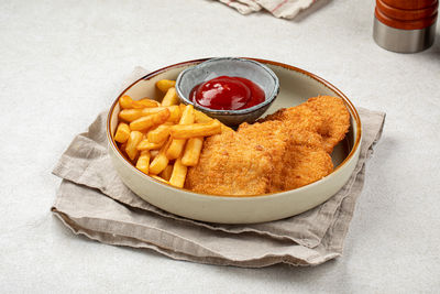 High angle view of food in plate on table