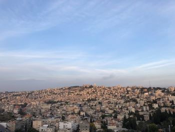 High angle shot of townscape against sky