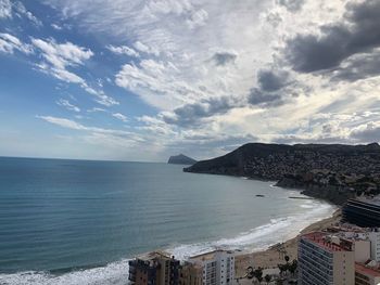 High angle view of bay against sky