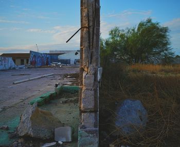 Low angle view of old building against blue sky