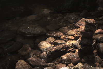 Close-up of pebbles in water