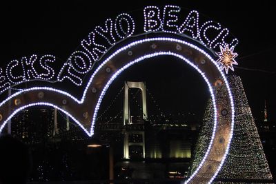 Illuminated ferris wheel at night