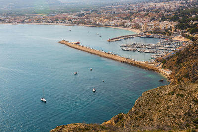 High angle view of boats in sea