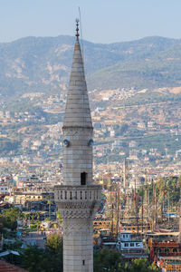 Minaret of mosque in city