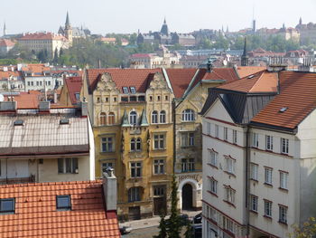 High angle view of buildings in city