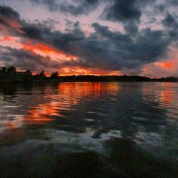 Scenic view of lake against cloudy sky