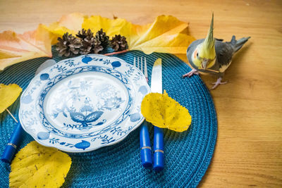 High angle view of food on table