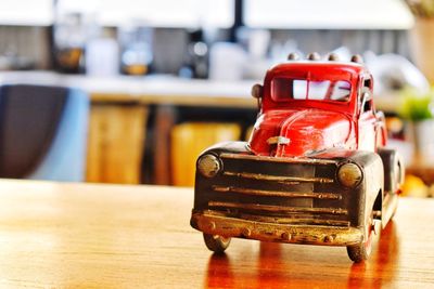 Close-up of toy car on table