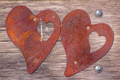 Close-up of heart shape on rusty wood