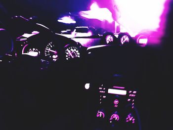 Close-up of illuminated lighting equipment in car
