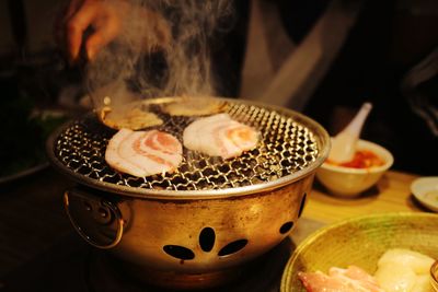 High angle view of food in bowl on table