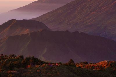 Scenic view of mountains during sunset