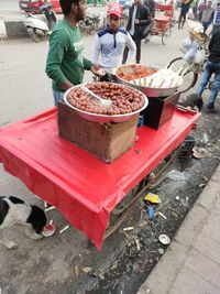 High angle view of people in market