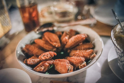 High angle view of food in bowl on table