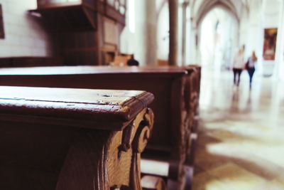 Wooden pews in church