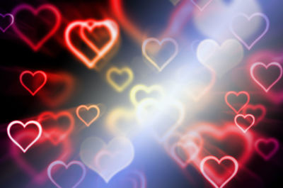 Defocused image of illuminated heart shape lights