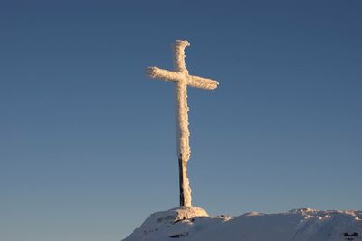 Low angle view of mountain against clear blue sky