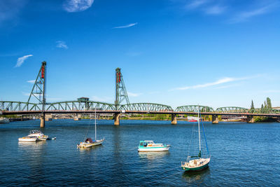 View of bridge over sea against blue sky