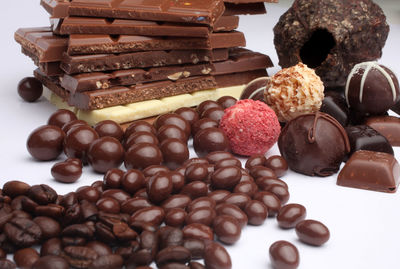 High angle view of chocolate cake on table