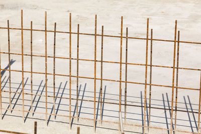 High angle view of wooden fence on shore