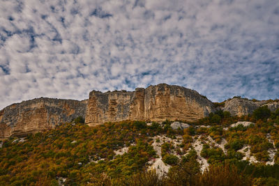 Rock formations on landscape against sky