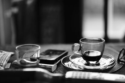 Close-up of coffee cup on table