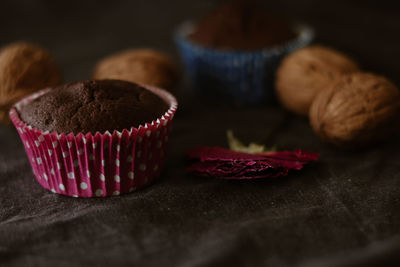 Close-up of cupcakes on table