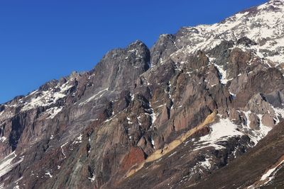 Scenic view of mountains against clear blue sky