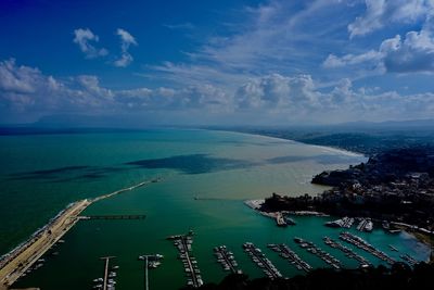 Scenic view of bay against sky