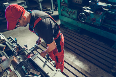 High angle view of man working at construction site