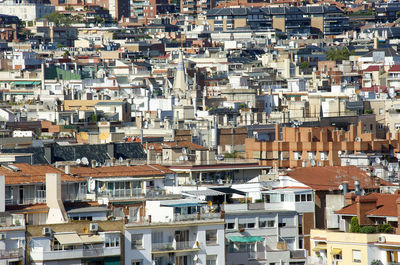 High angle view of houses in town