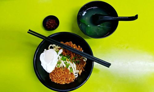 High angle view of food in plate