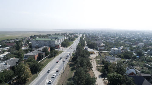 High angle view of street amidst buildings in city