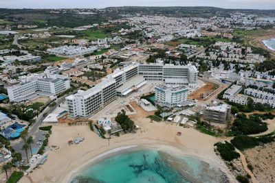 High angle view of tsokkos hotel and sea 