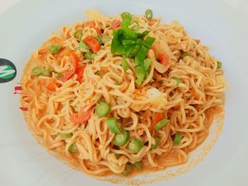 High angle view of noodles in plate