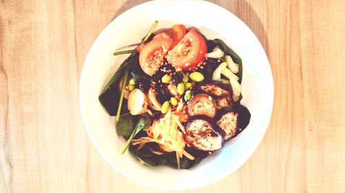 High angle view of food served in plate