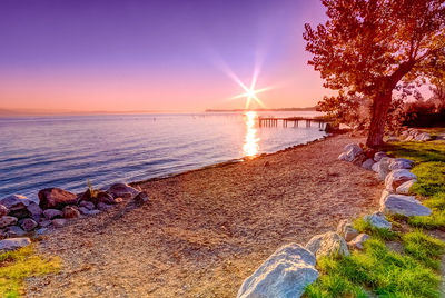 Scenic view of sea against sky during sunset