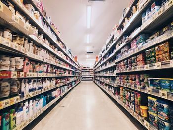 Stalls in row at supermarket