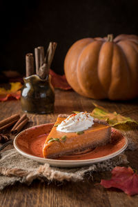 Close-up of pumpkin on table