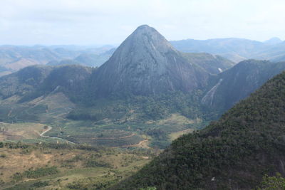 High angle view of mountains against sky