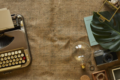 High angle view of old vintage car on table