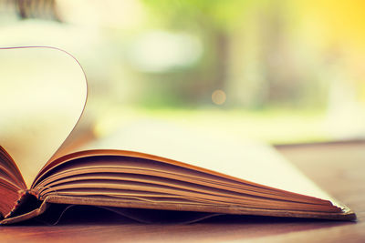 Close-up of open book on table