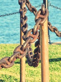 Close-up of padlock on chain